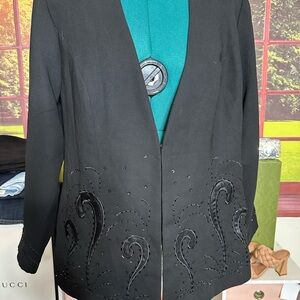 Elegant Maxie Klein Black Beaded Embellished Women's Blazer Sz 14W